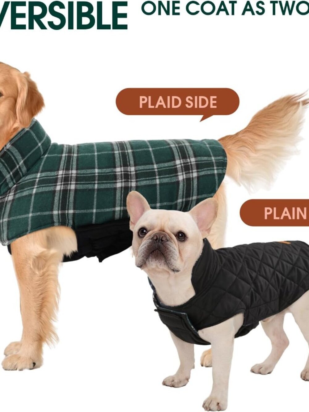 Kuoser Waterproof Dog Coat, Reversible Dog Jacket for Large Dogs
